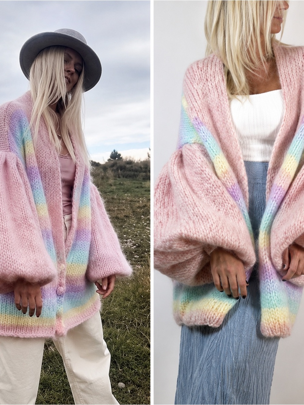 MARIDRUNA HANDMADE KNITWEAR RAINBOW CARDIGAN RETAIL $800+